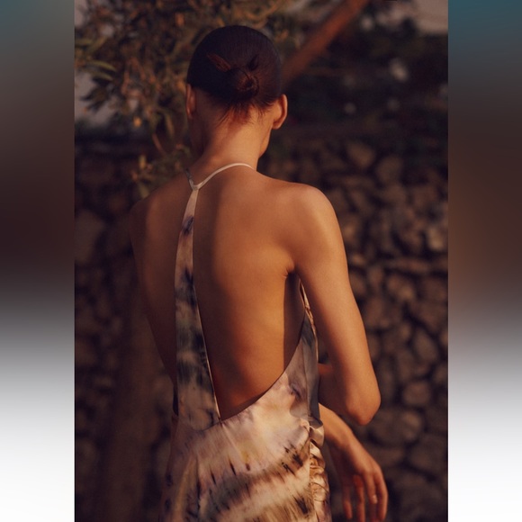 Zara Tie Dye Satin Effect Halter Midi Dress NWT - Picture 7 of 15